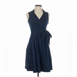 White House Black Market XXS Petite Navy Wrap Dress Tie Waist Sleeveless